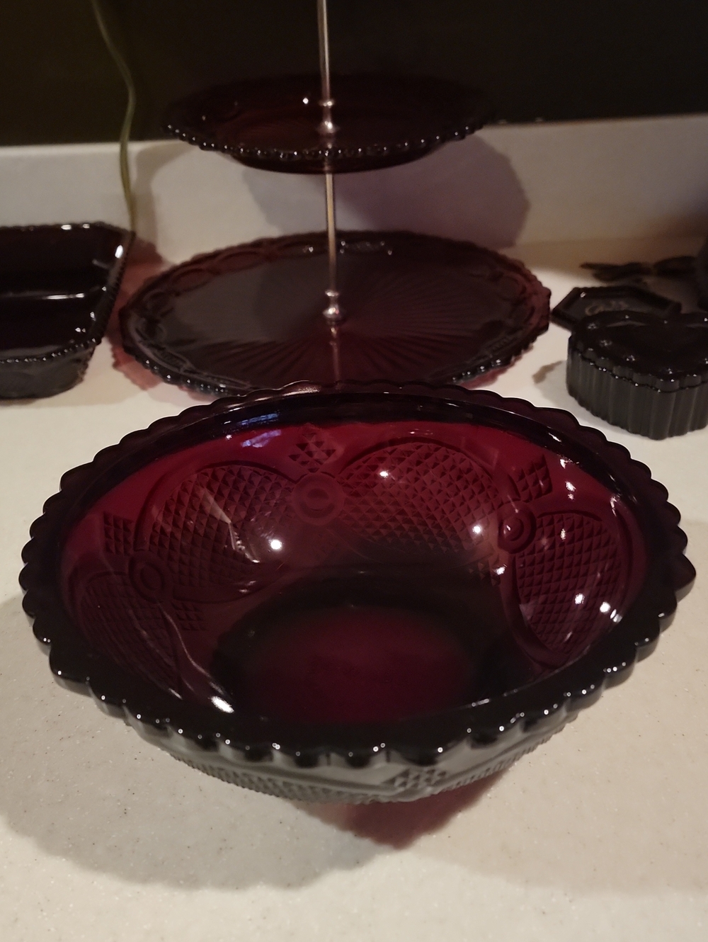 Large Serving Bowl. Deep Ruby Glass - Avon Cape Code 1876